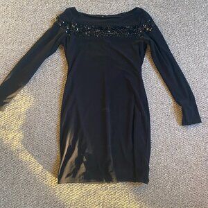 Black and Sequined Lined Cocktail Dress
